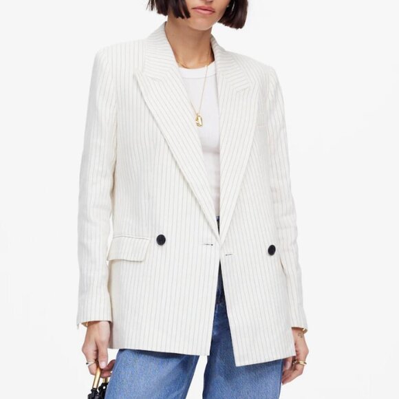 NWT! MADEWELL Relaxed Blazer in Pinstripe Linen Blend Size 6 - Picture 2 of 9